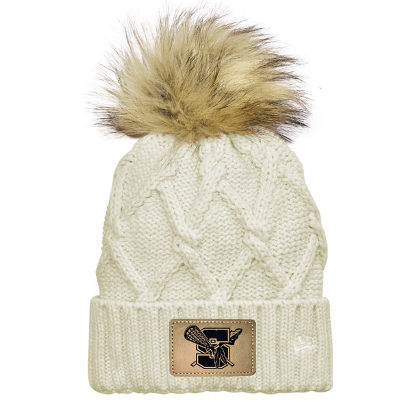 Seekonk Warriors Engraved Patch Faux Fur Pom Beanie