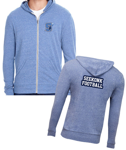 Seekonk Football Triblend Full-Zip Lightweight Hoodie