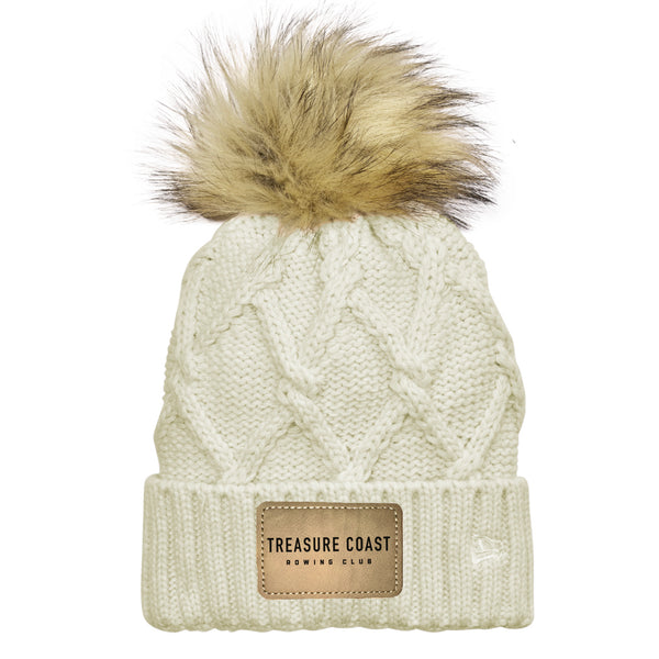 Treasure Coast Rowing Club Engraved Patch Faux Fur Pom Beanie