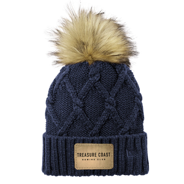 Treasure Coast Rowing Club Engraved Patch Faux Fur Pom Beanie