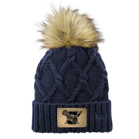 Seekonk Warriors Engraved Patch Faux Fur Pom Beanie